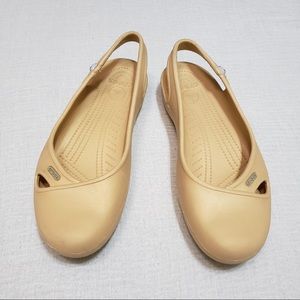 Crocs Olivia Gold Beige Croslite Slingback Jeweled Flats Women’s Size 11